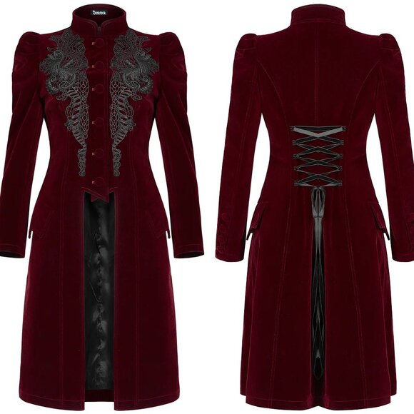 Women's coat Jacket Vespertine Mid Length Coat Red/Maroon Velvet Coat USA - Picture 4 of 8